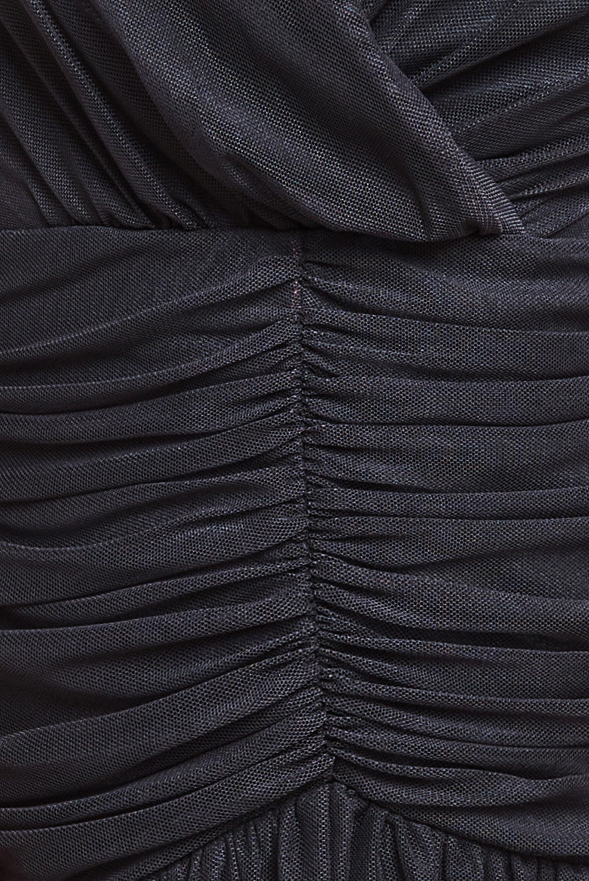 Goddiva Gathered High & Low Tiered Midaxi Dress - Black