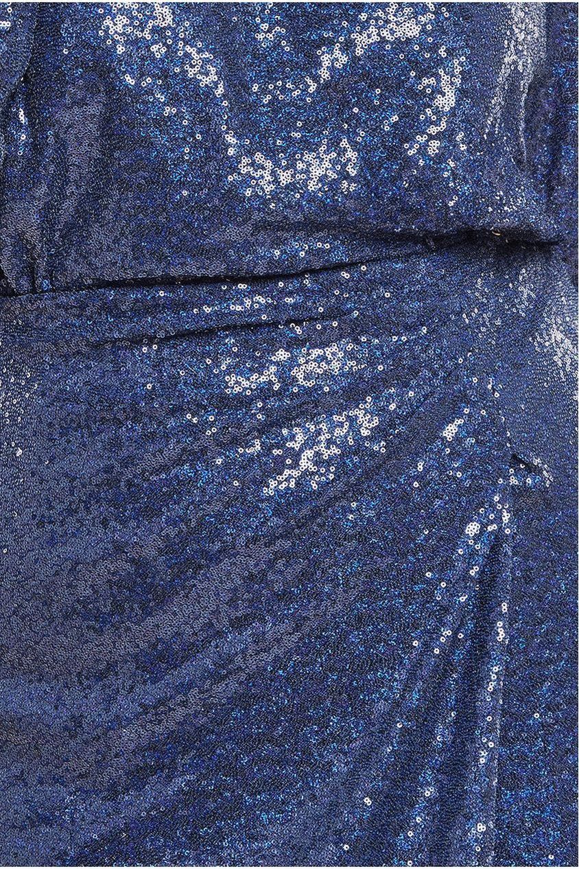 Goddiva Sequin Front Split Shirt Dress - Navy