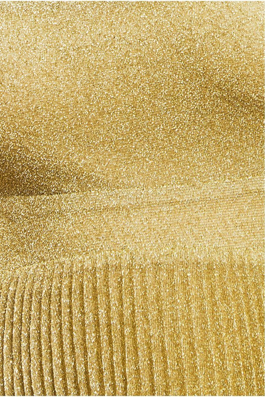 Goddiva Tie Back Pleated Lurex Skater Midi Dress - Gold