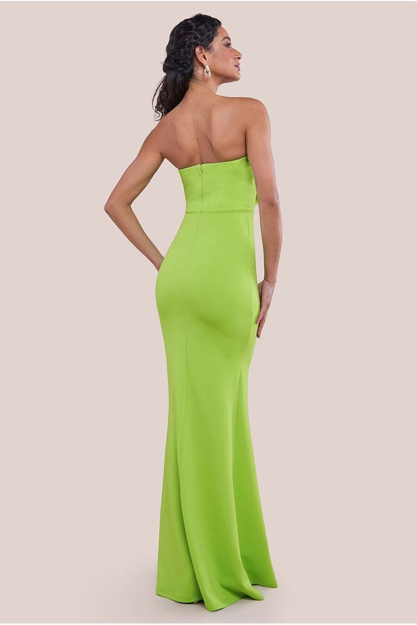 Goddiva Scuba Crepe Bandeau Rose Maxi Dress - Lime Green
