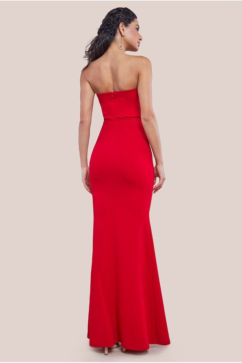 Goddiva Scuba Crepe Bandeau Rose Maxi Dress - Red