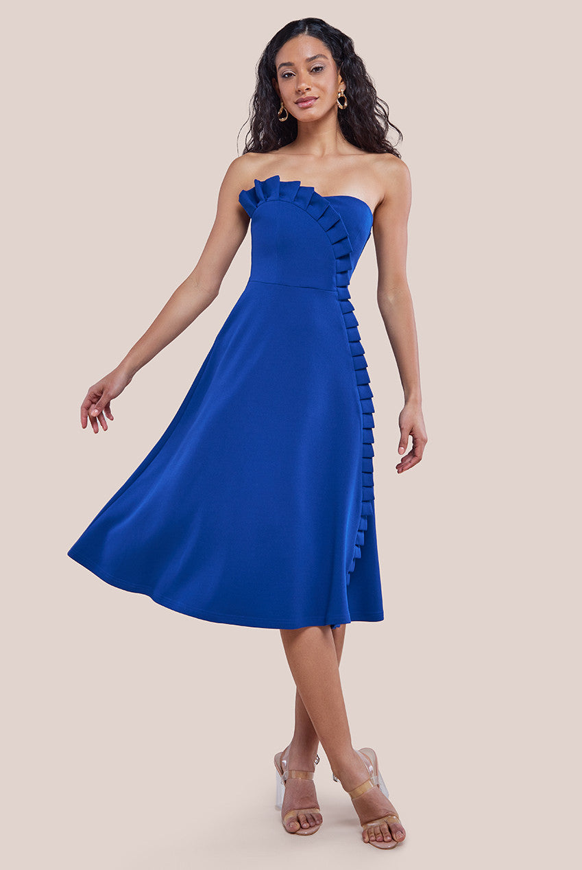 Goddiva Frilled Halter Neck Strap Midi Dress - Royal Blue