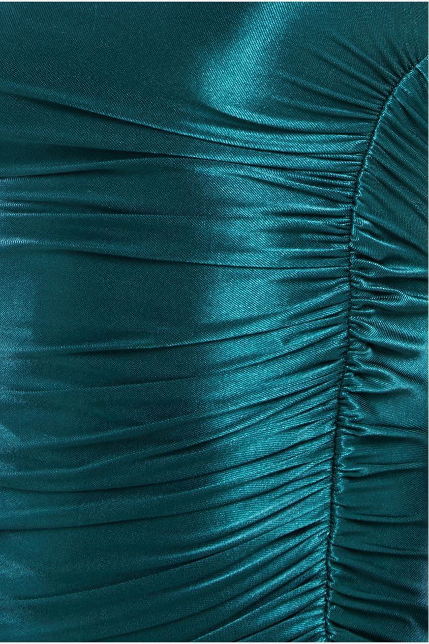 Goddiva Slinky Satin One Shoulder Split Maxi Dress - Emerald Green