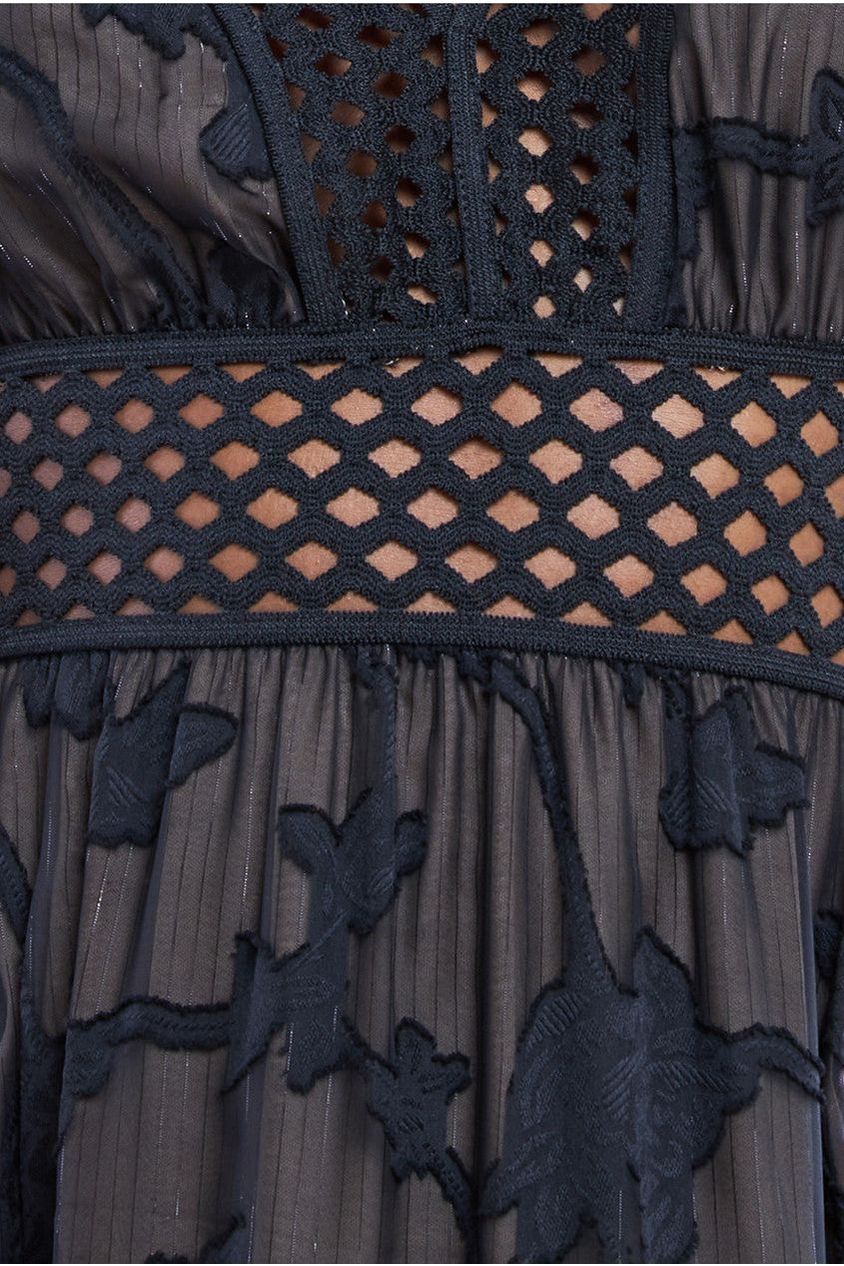 Goddiva Jacquard Lurex Burnout A Line Midi Dress - Black