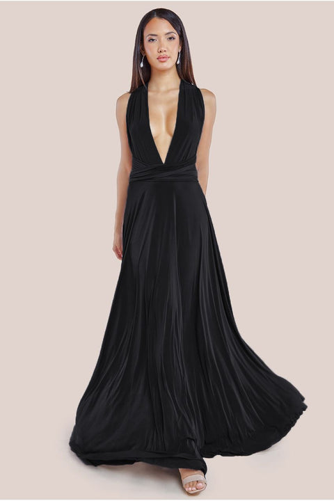 Goddiva Multiway Tie-Up Maxi Dress - Black