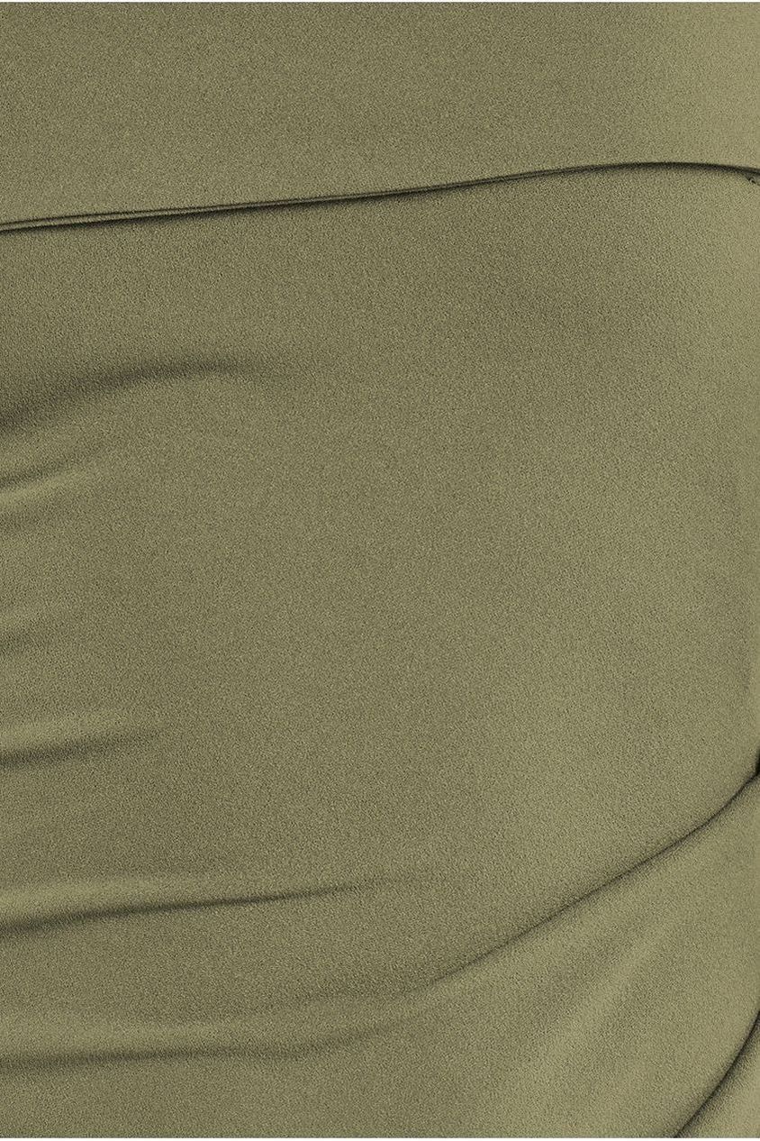 Goddiva Off The Shoulder Pleated Waist Maxi Dress - Khaki