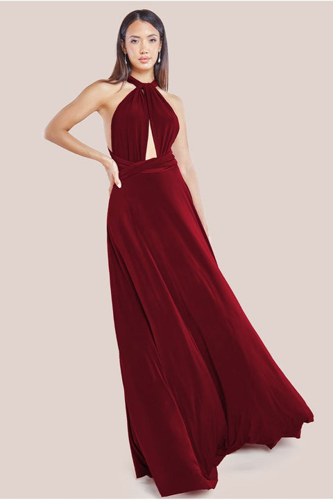 Goddiva Multiway Tie-Up Maxi Dress - Berry