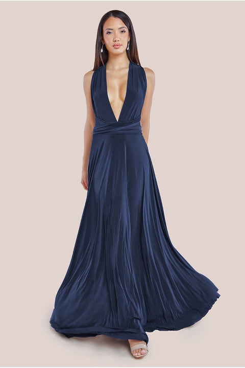Goddiva Multiway Tie-Up Maxi Dress - Navy