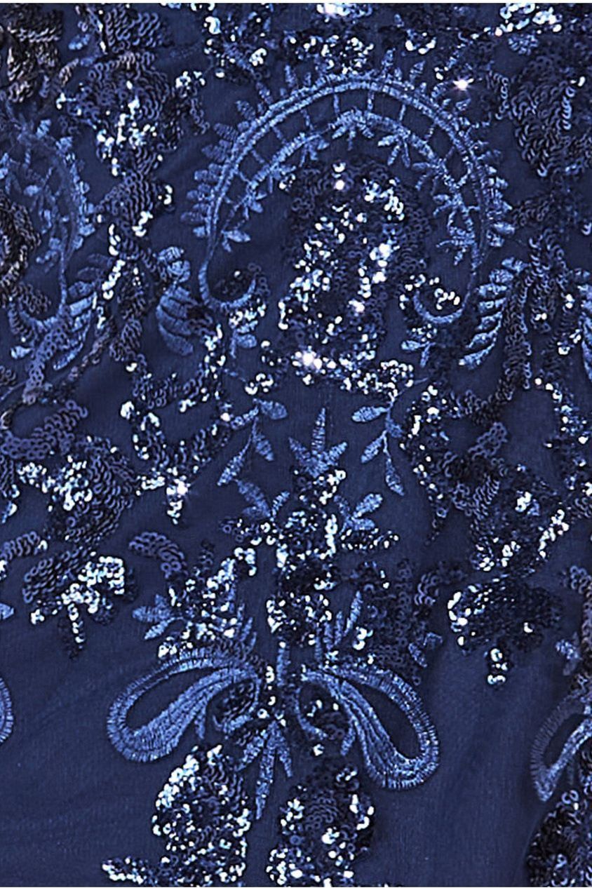Goddiva Bardot Sequin Embroidered Maxi Dress - Navy