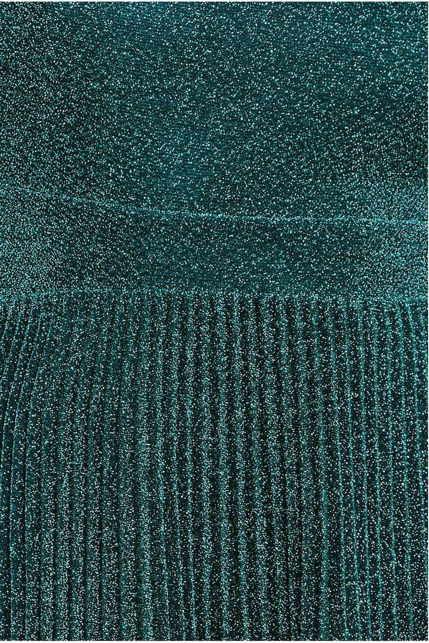 Goddiva Tie Back Pleated Lurex Skater Midi Dress - Emerald