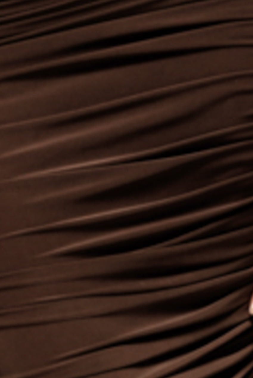 Goddiva Side Gathered Asymmetric Midi Skirt - Brown