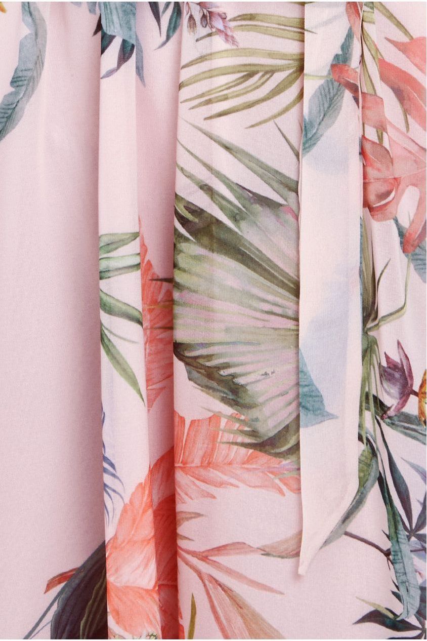 Goddiva Floral Printed Flutter Sleeve Chiffon Midi Dress - Off White