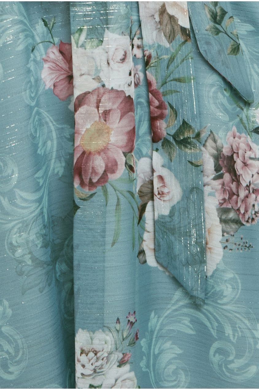 Goddiva Printed Lurex A-Line Flutter Sleeve Midi Dress - Airforce Blue