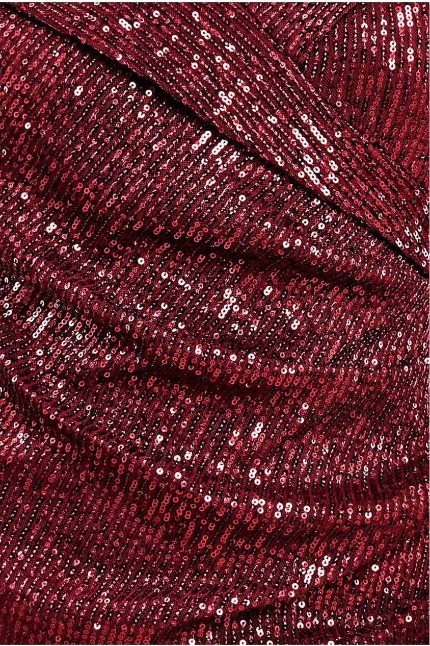 Goddiva Bardot Sequin Pleated Maxi Dress - Wine