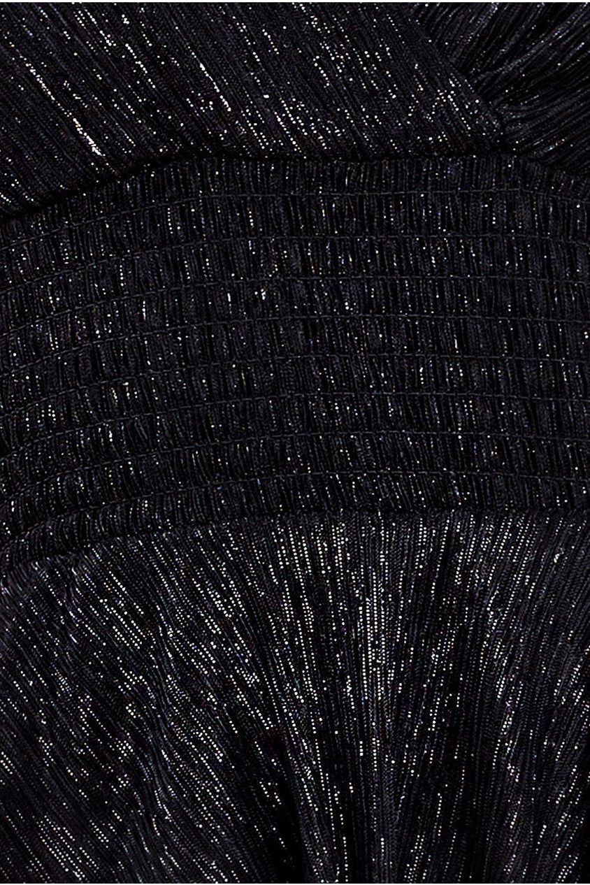 Goddiva Crinkle Lurex High Low Layered Midi Dress - Black