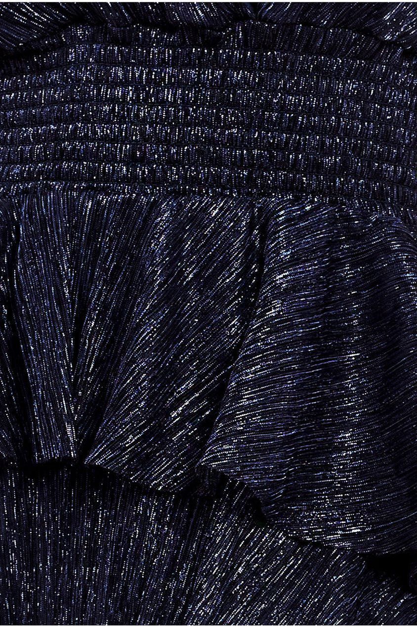 Goddiva Crinkle Lurex High Low Layered Midi Dress - Navy