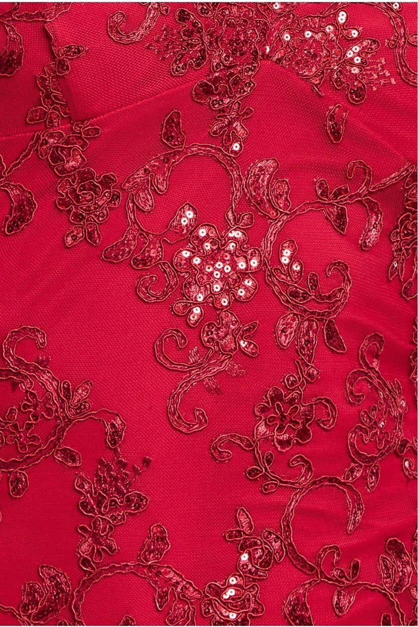 Goddiva Scalloped Lace Maxi Dress - Red