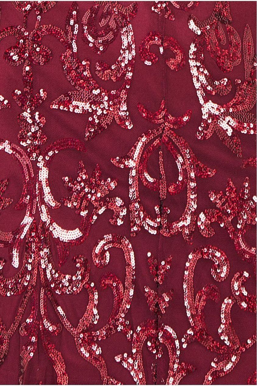 Goddiva Iridescent Sequin Maxi With Front Split - Burgundy