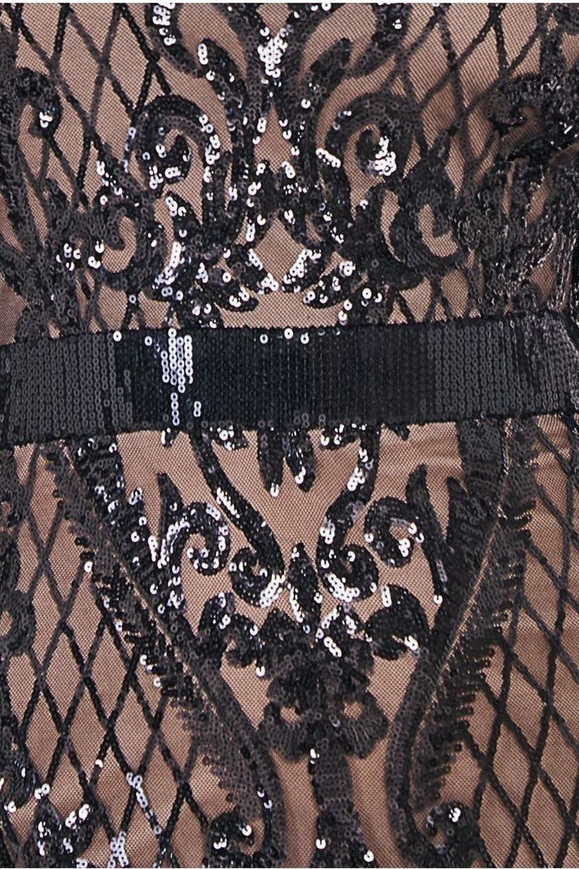 Goddiva Sequin Square Neck Maxi With Scallop Hem - Black