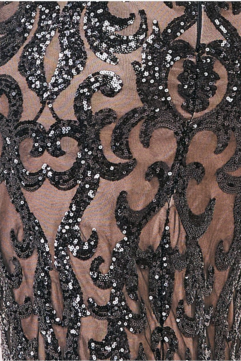 Goddiva Tassel & Sequin Midaxi With Front Split - Black