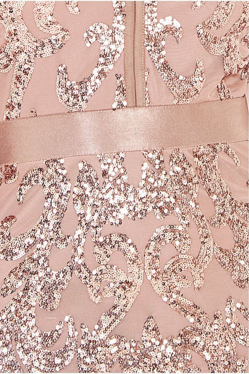 Goddiva Tassel & Sequin Midaxi With Front Split - Champagne