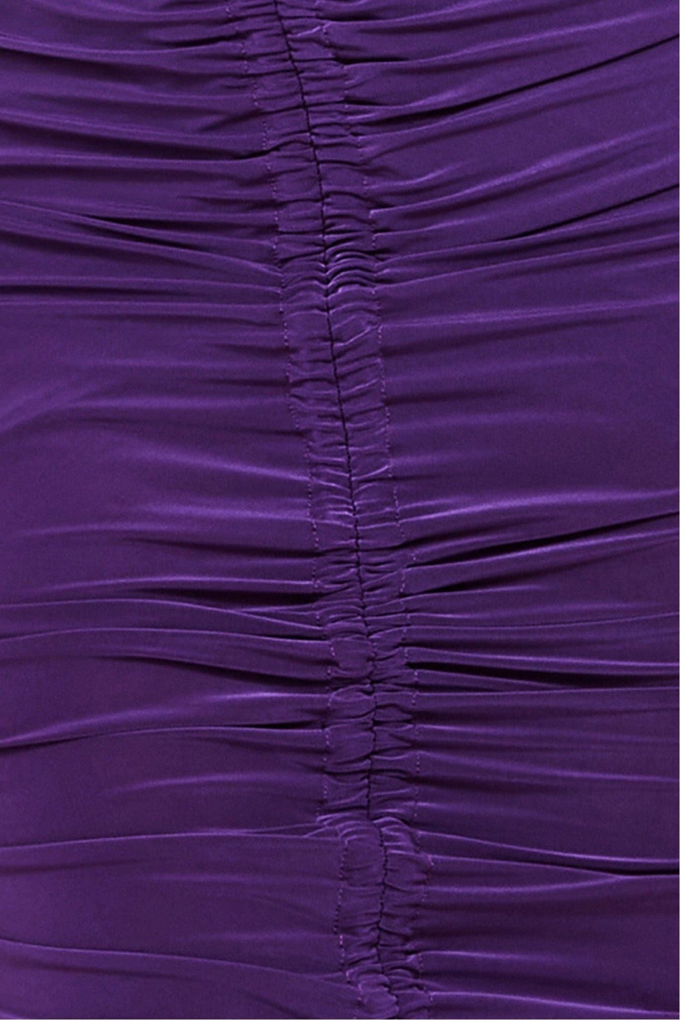 City Goddess Asymmetrical Neck Ruched Midi Dress - Purple