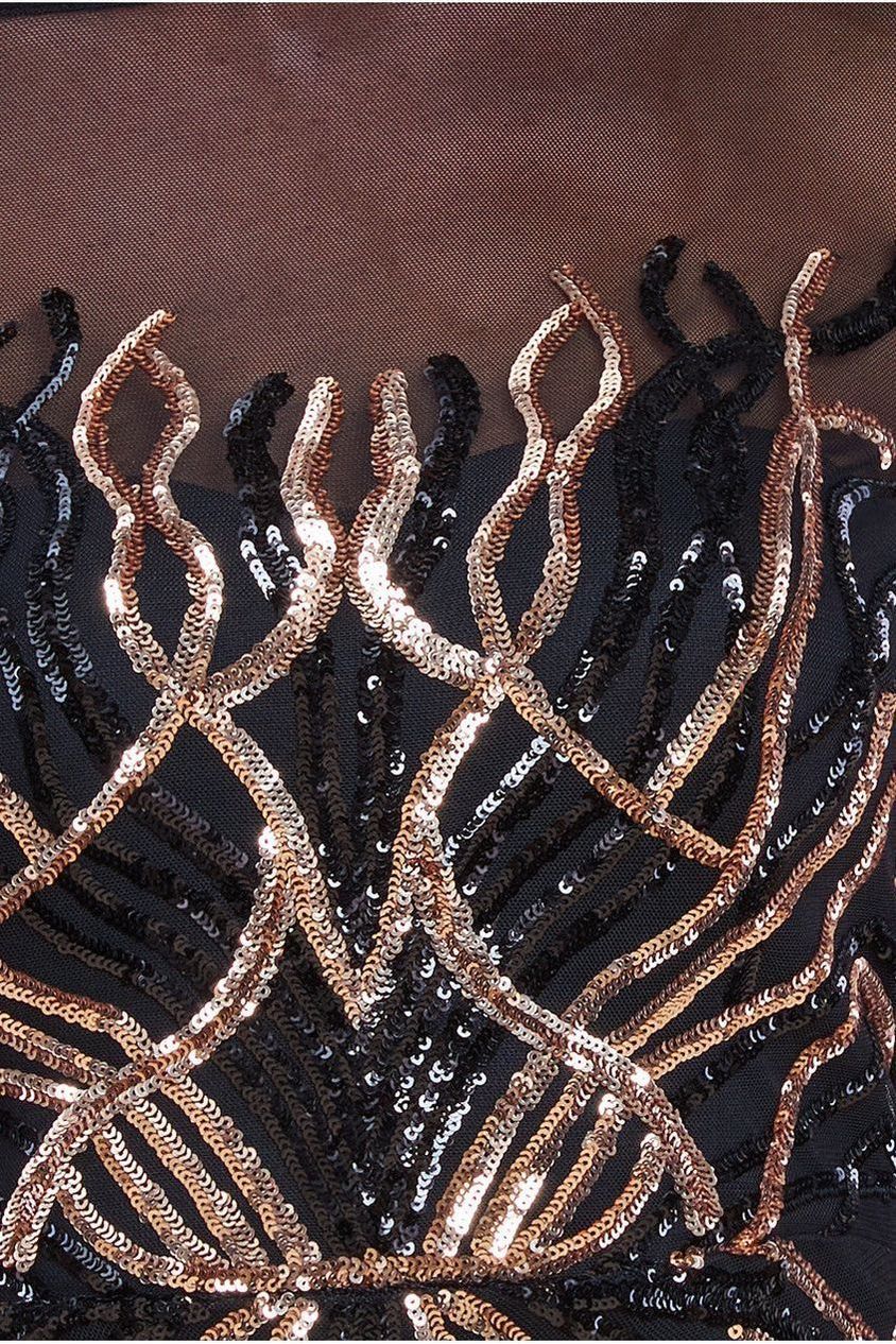 Goddiva Long Sleeve Sequin Flame Midi Dress - Black