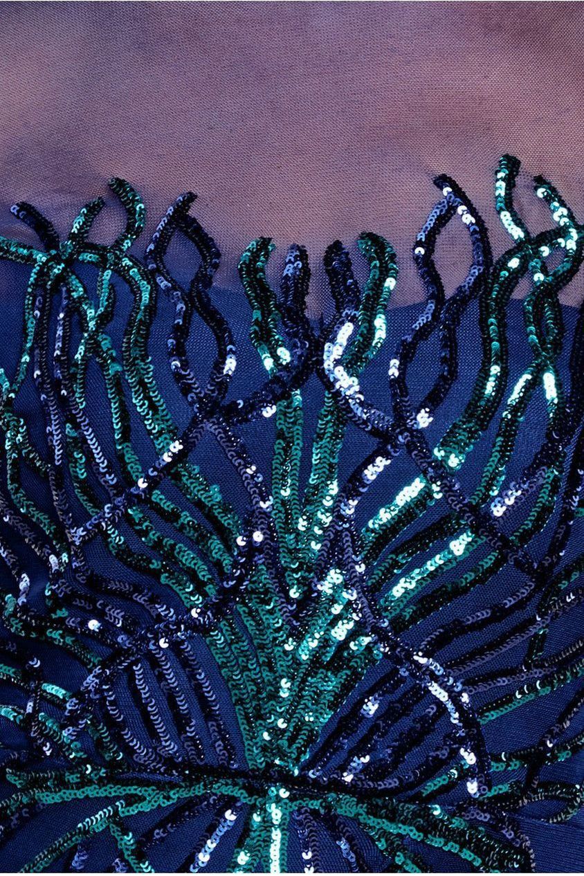 Goddiva Long Sleeve Sequin Flame Midi Dress - Navy