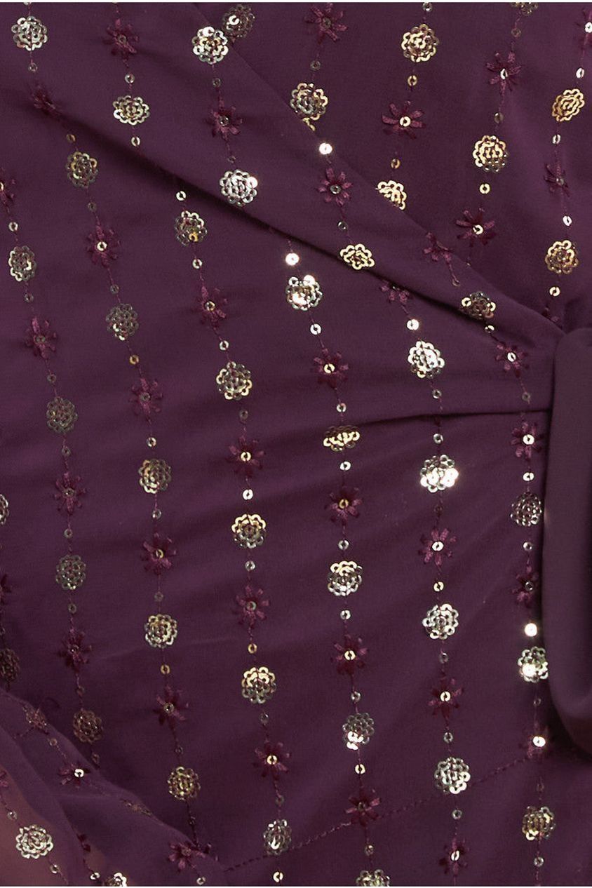 Goddiva Wrap Over Sequin Mini Dress - Wine