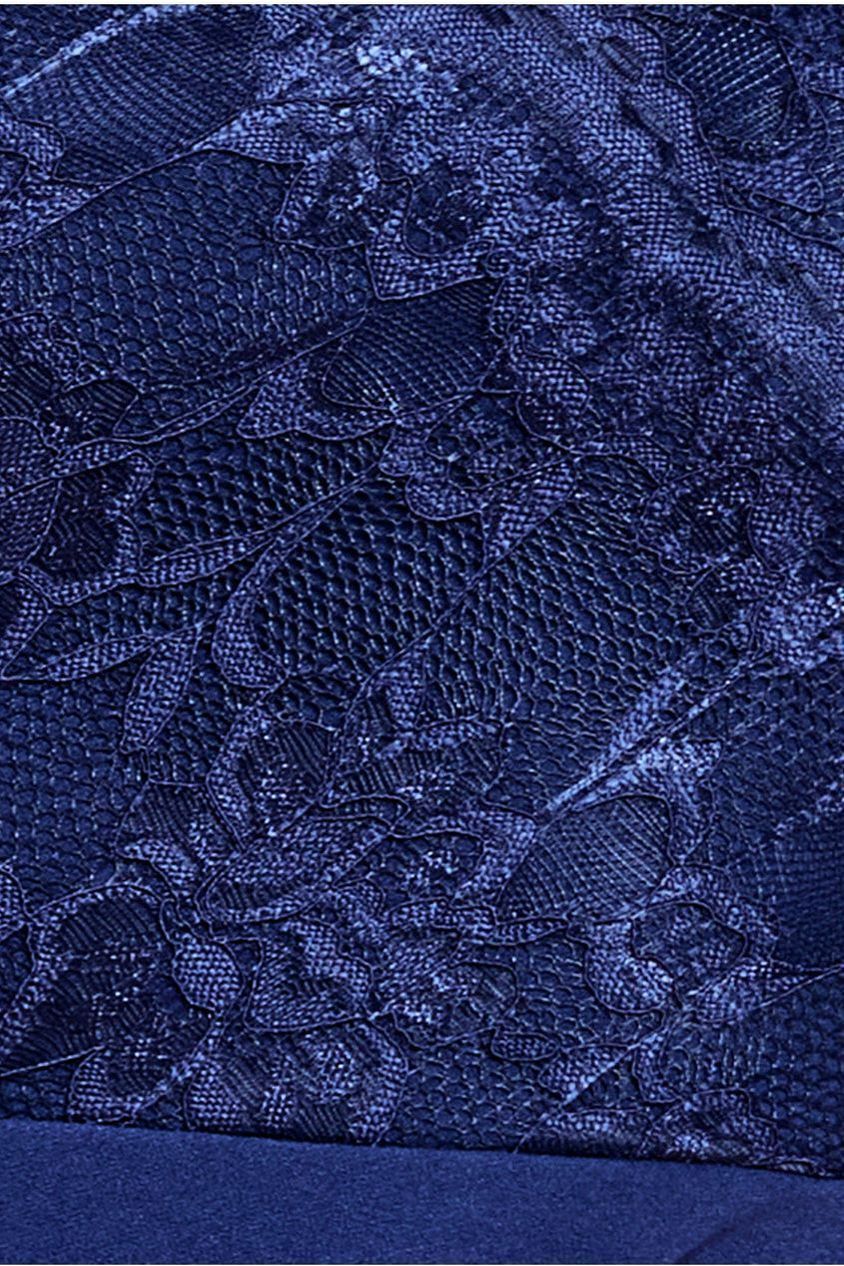 Goddiva Scalloped Lace & Scuba Maxi Dress - Navy