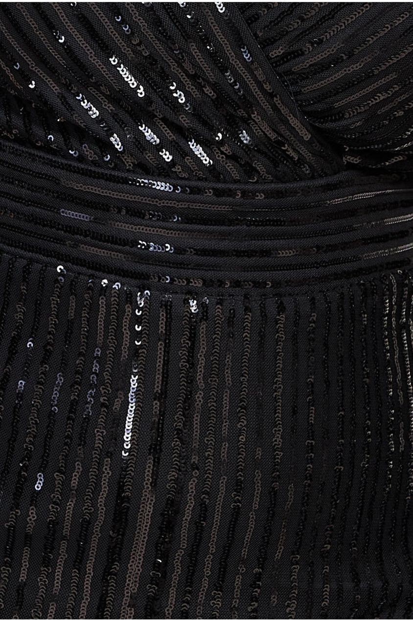 Goddiva Long Sleeve Sequin V Wrap Maxi Dress - Black