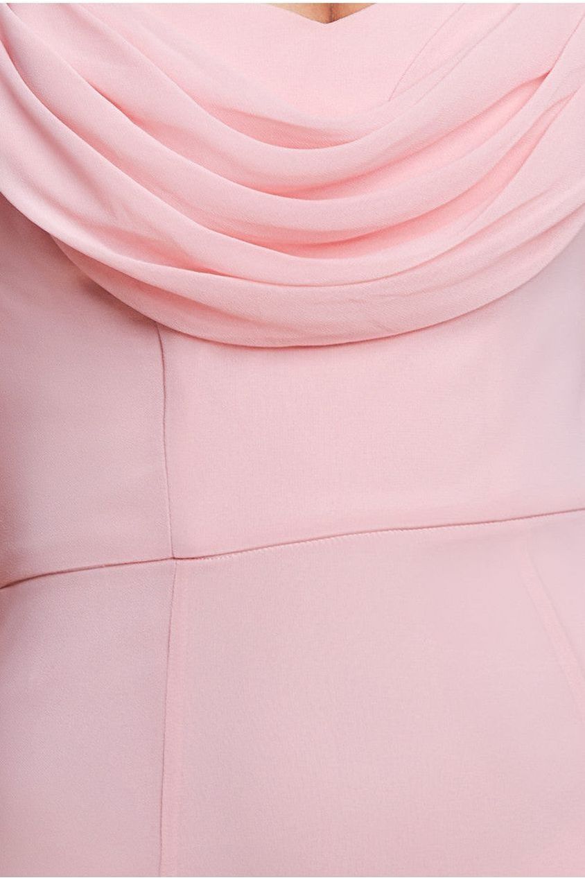Goddiva Chiffon Bardot Cowl Neck Maxi Dress - Blush