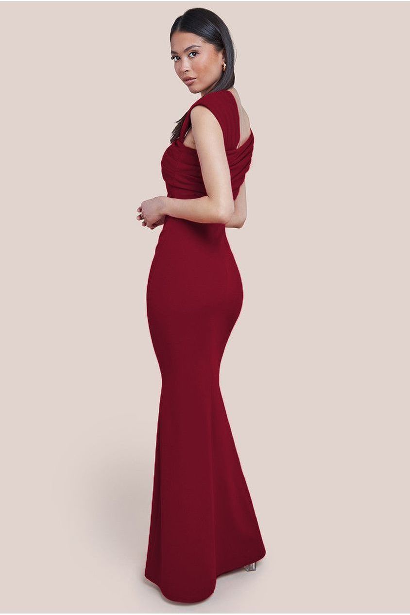 Goddiva One Shoulder Evening Maxi Dress - Wine