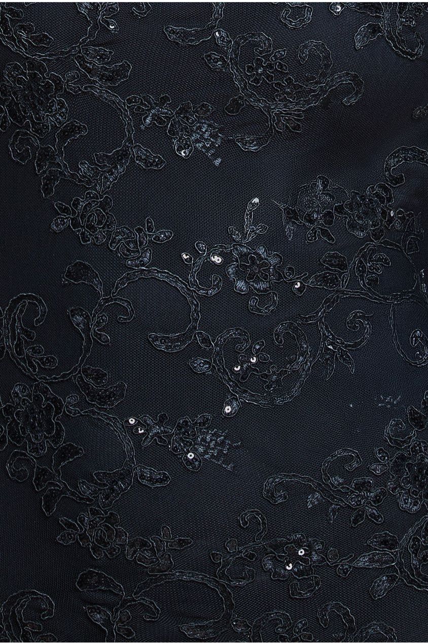 Goddiva Scalloped Cape Open Back Lace & Sequin Maxi Dress - Black