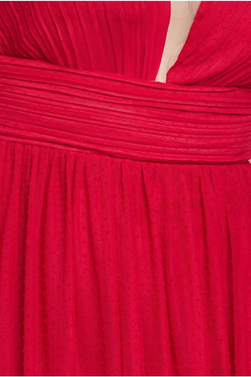 Goddiva Sleeveless Pleated Dobby Mesh Corsage Maxi Dress - Red