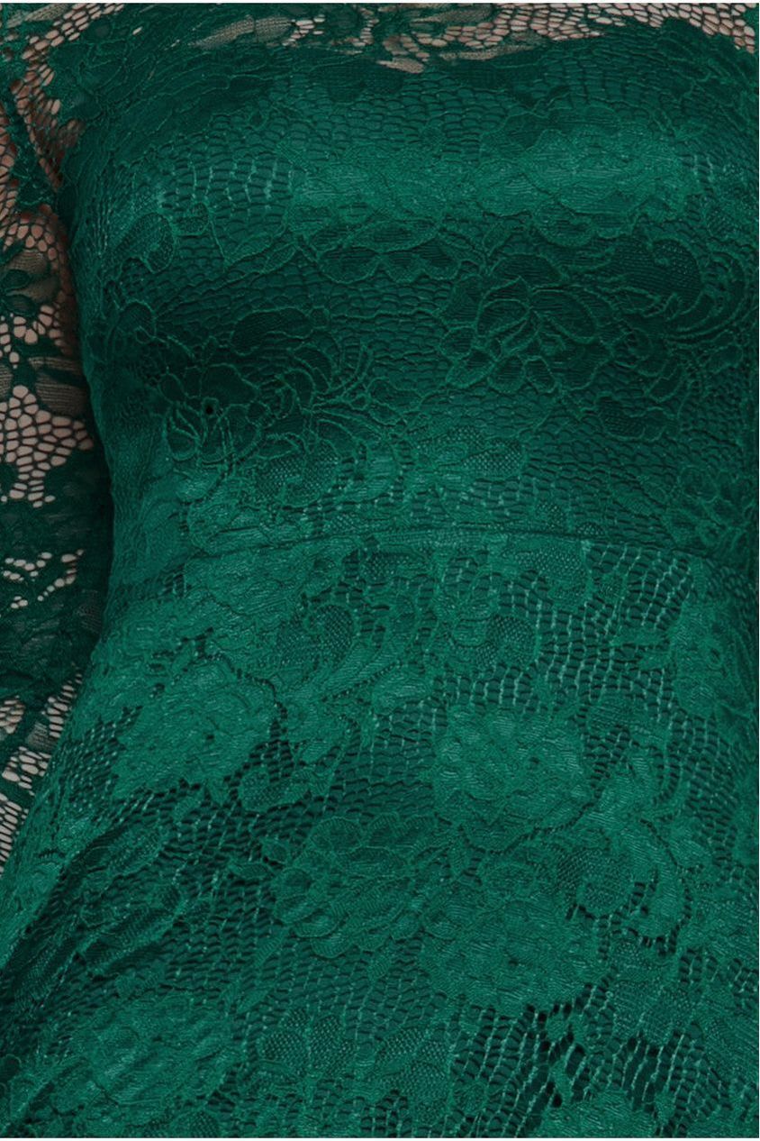 Goddiva Scalloped Lace A-Line Maxi Dress - Emerald Green