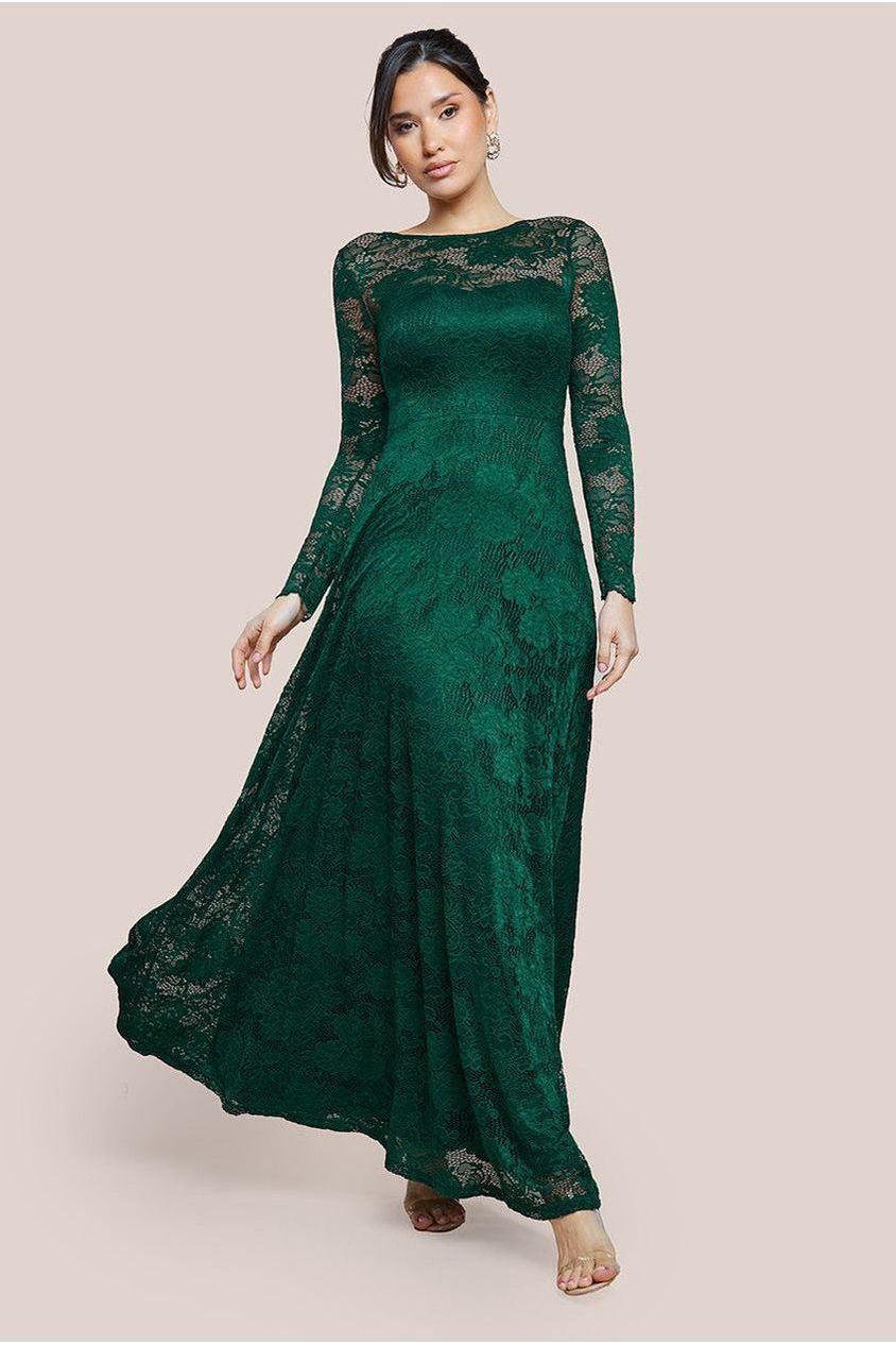 Scalloped Lace A-Line Maxi Dress - Emerald Green | Goddiva US Scalloped Lace A-Line Maxi Dress - Emerald Green | Goddiva US