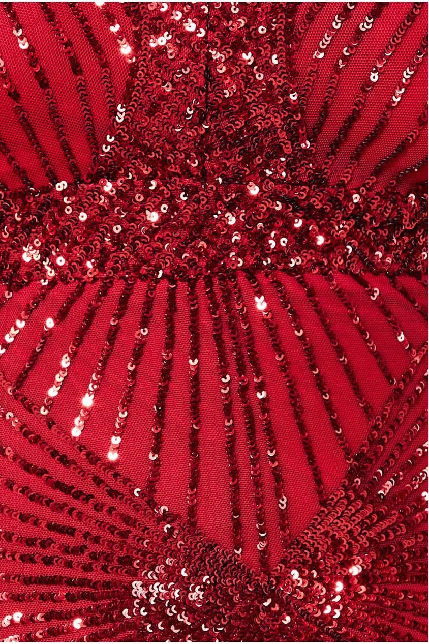 Goddiva Plus Starburst Sequin Maxi Dress - Red