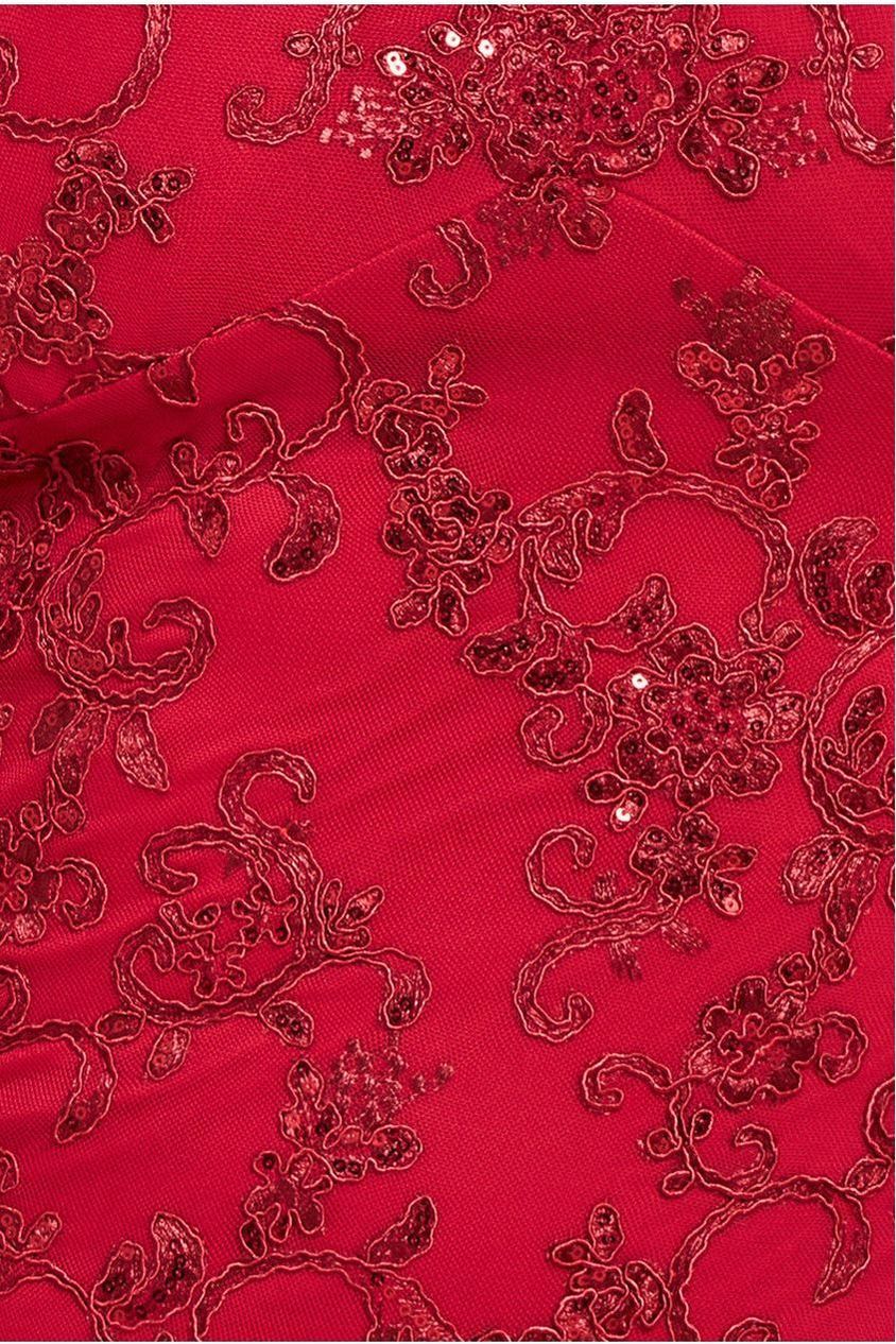 Goddiva Plus Scalloped Lace Maxi Dress - Red