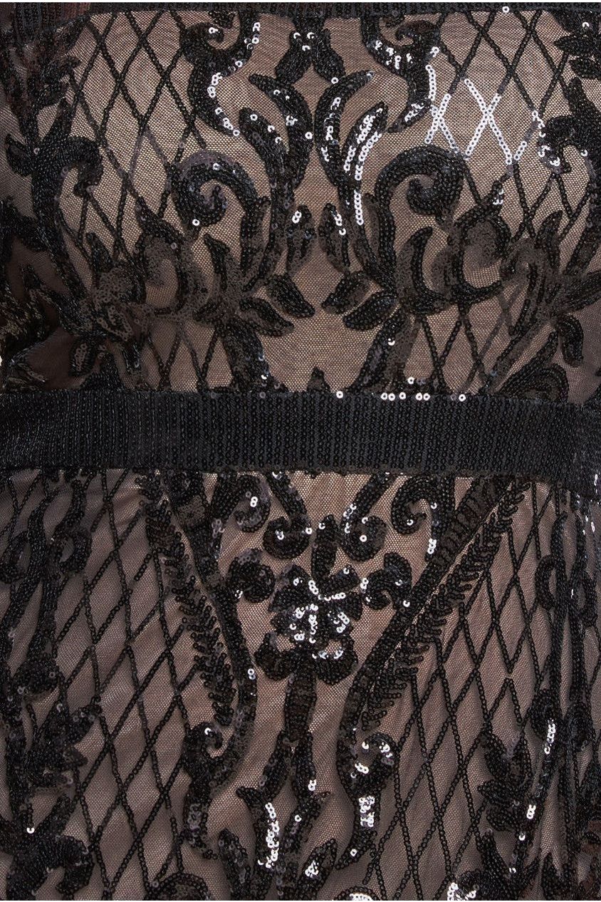 Goddiva Plus Sequin Square Neck Maxi With Scallop Hem - Black