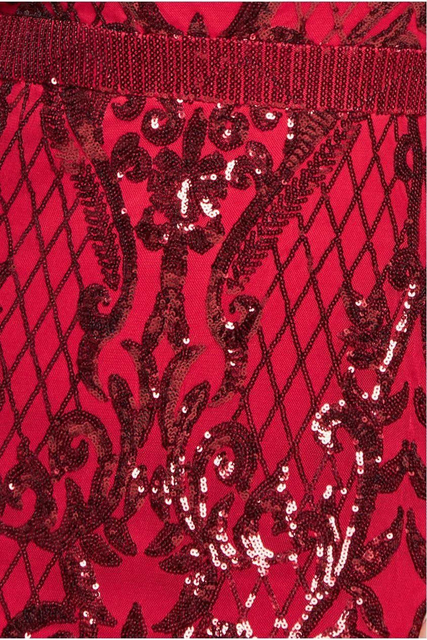 Goddiva Plus Sequin Square Neck Maxi With Scallop Hem - Red