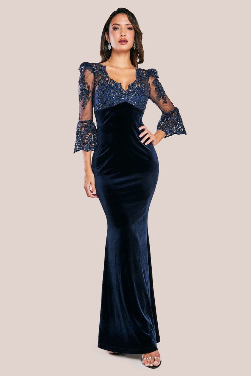 blue velvet long sleeve maxi dress ASOS Blue Velvet Long Sleeve Belted Maxi Dress 6