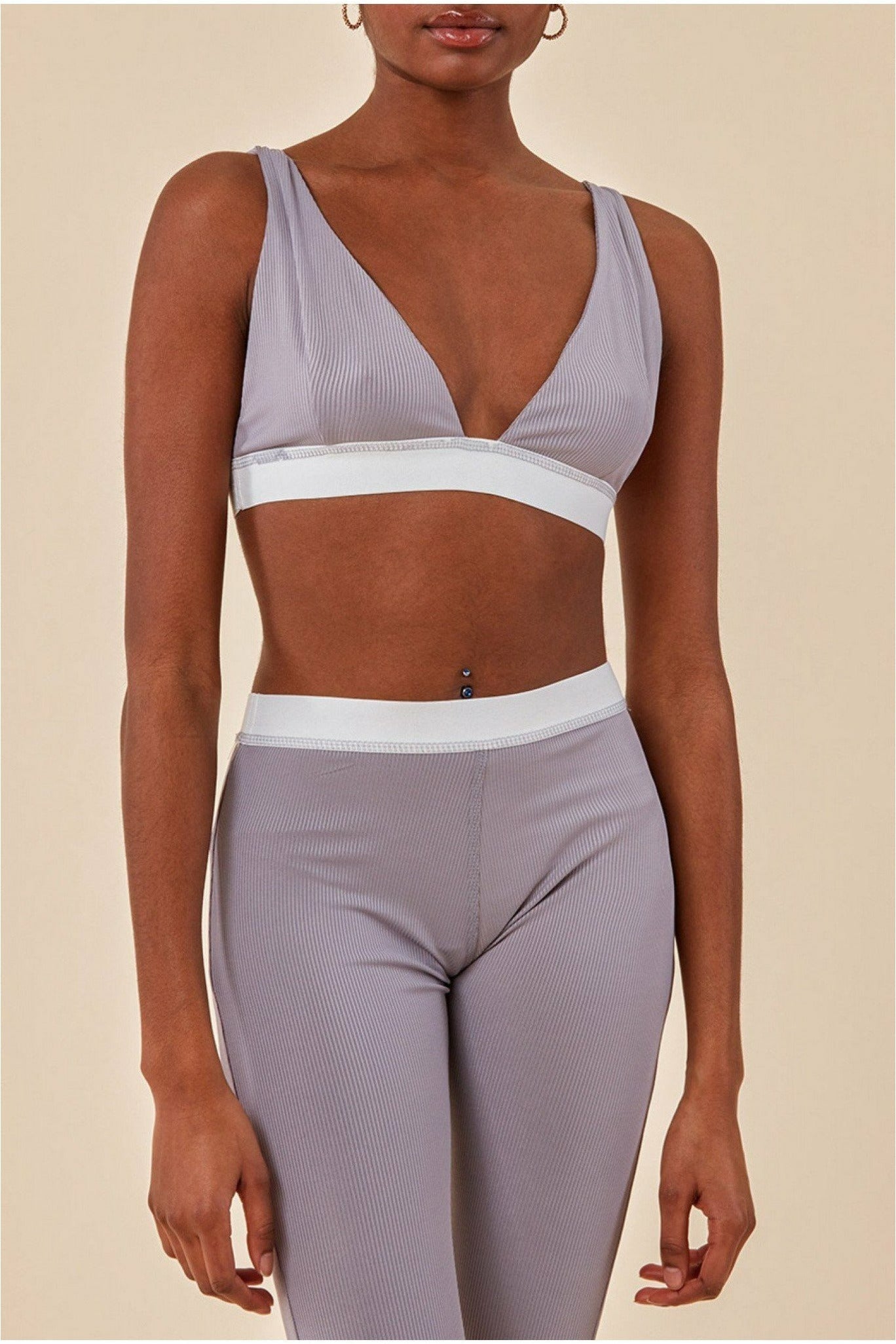 Cosmochic Bralette & Legging Workout Lounge Set - Light Gray