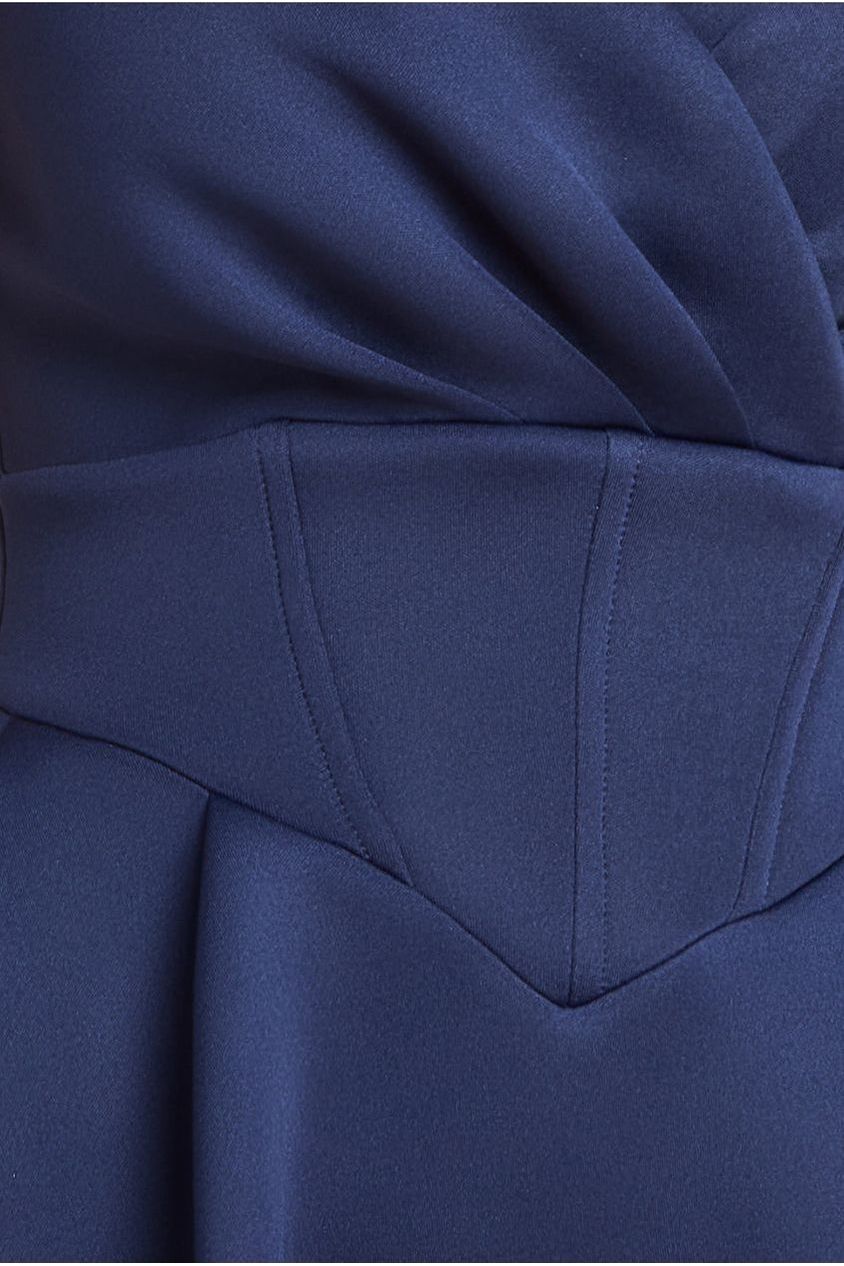 Goddiva Corset Fit & Flare Midi Dress - Navy