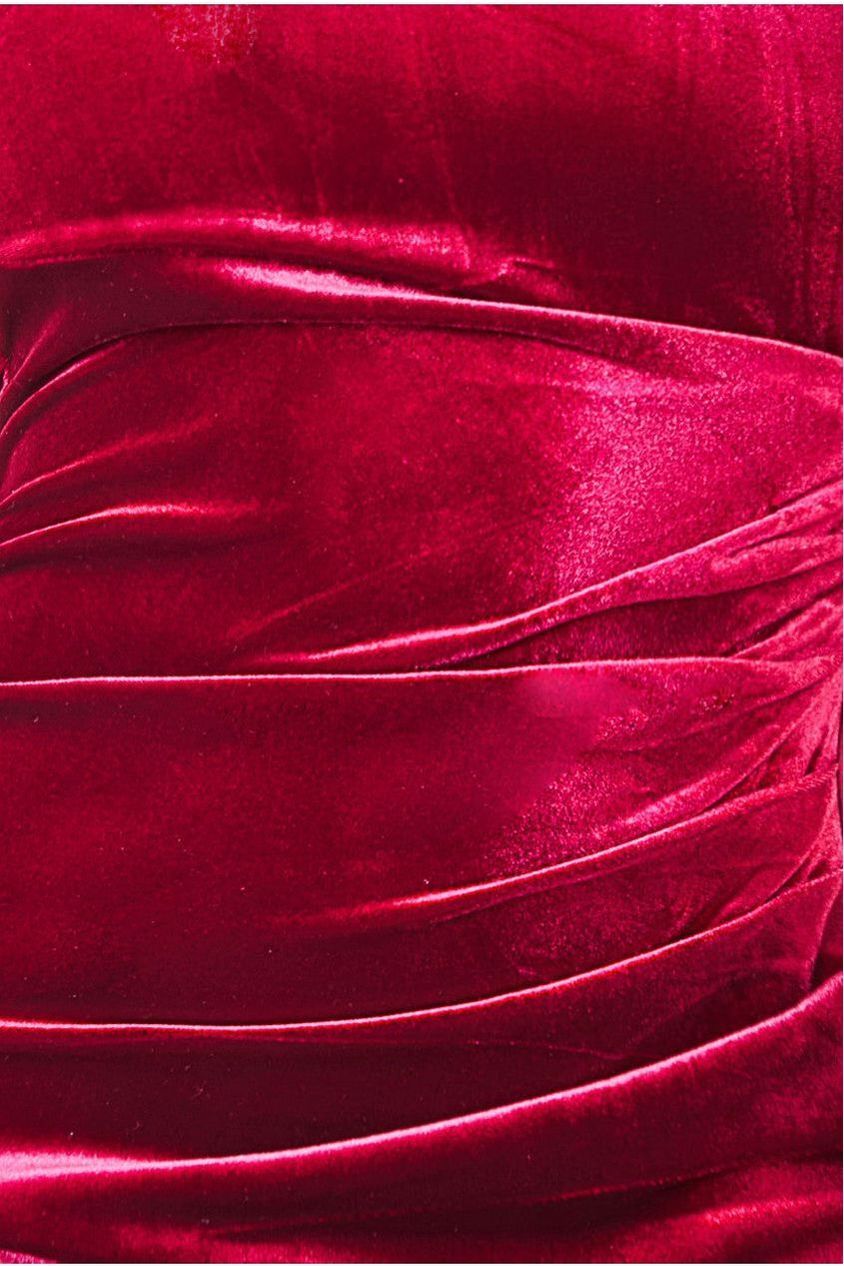 Goddiva Velvet Bardot Maxi Dress With Split - Burgundy