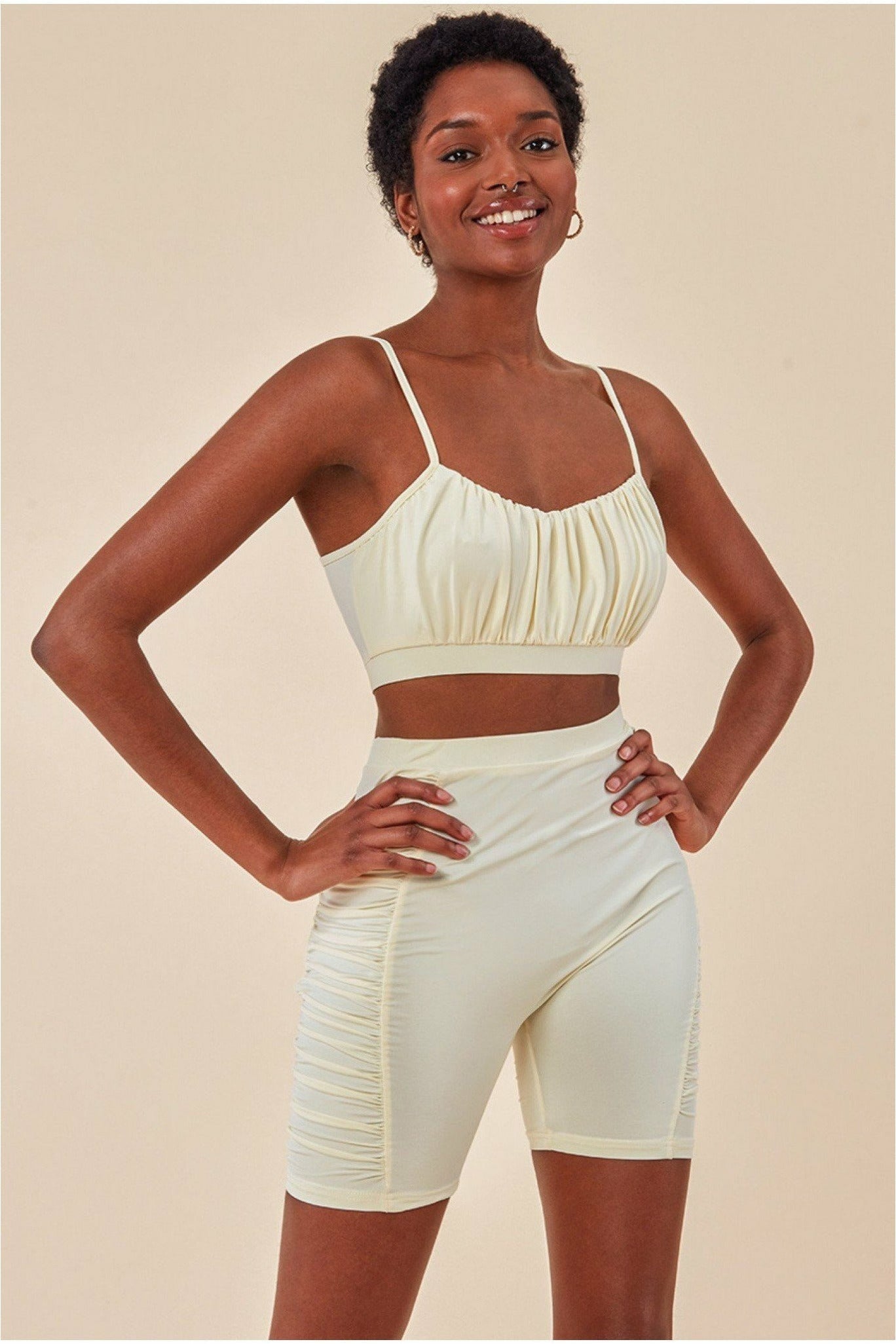 Cosmochic Side Detail Bralette & Cycle Short Set - Beige