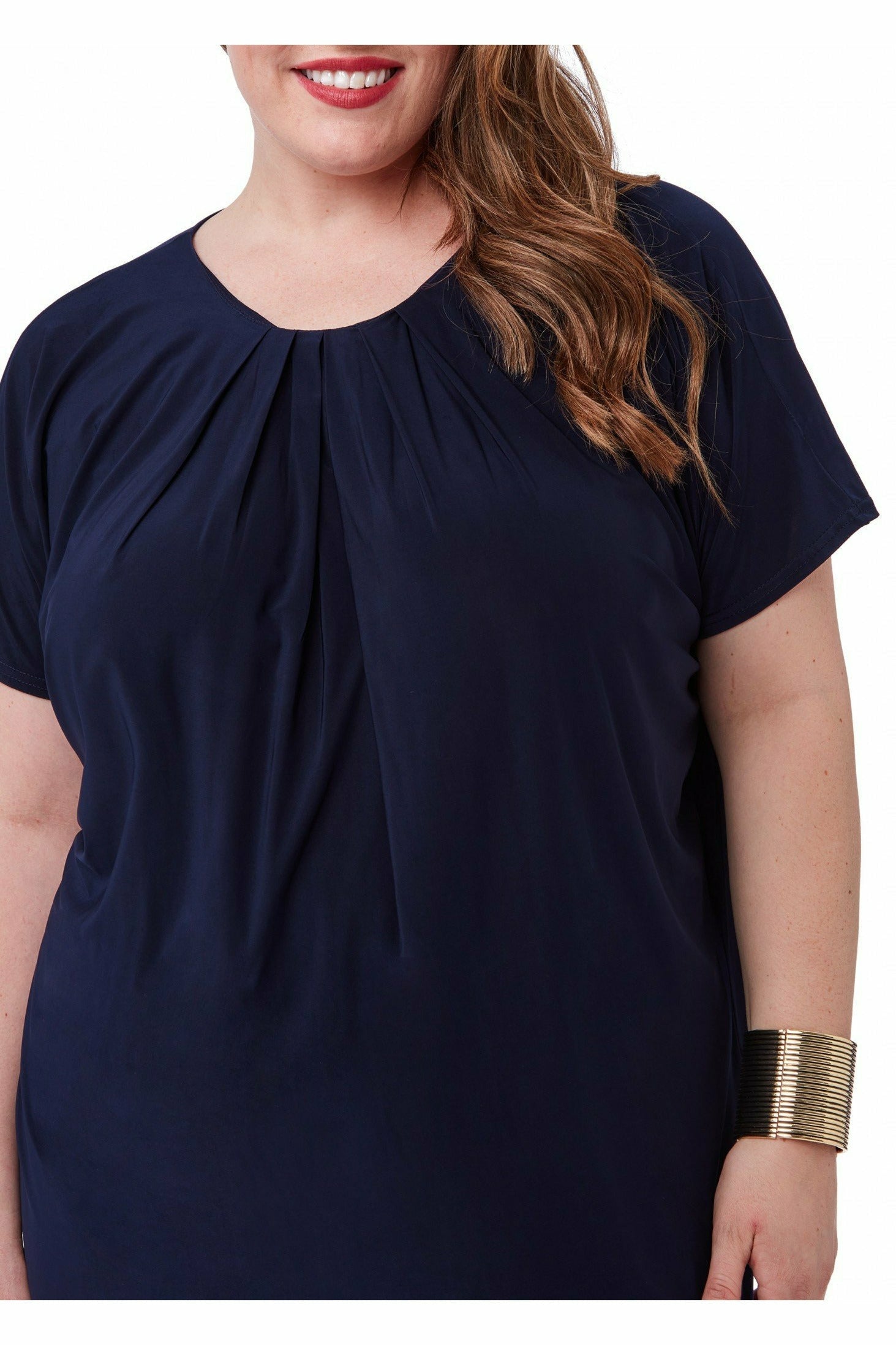 Goddiva Slouchy Short Sleeve Midi With Round Neck - Navy
