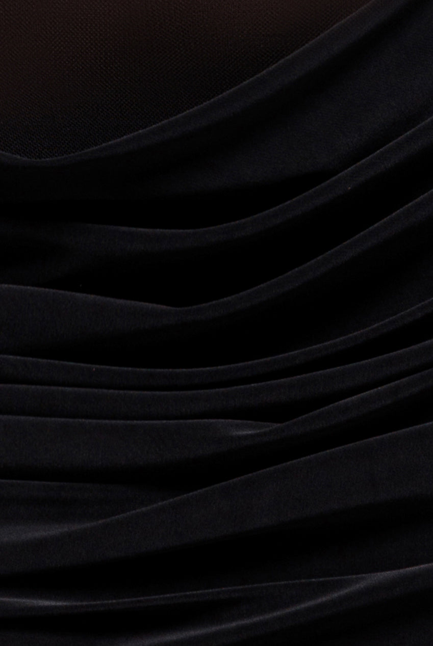 Goddiva Gathered Off The Shoulder Mesh Waist Panel Maxi Dress - Black