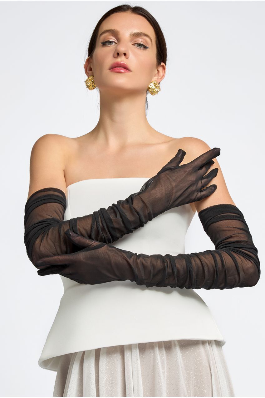 Goddiva Gathered Stretch Mesh Gloves