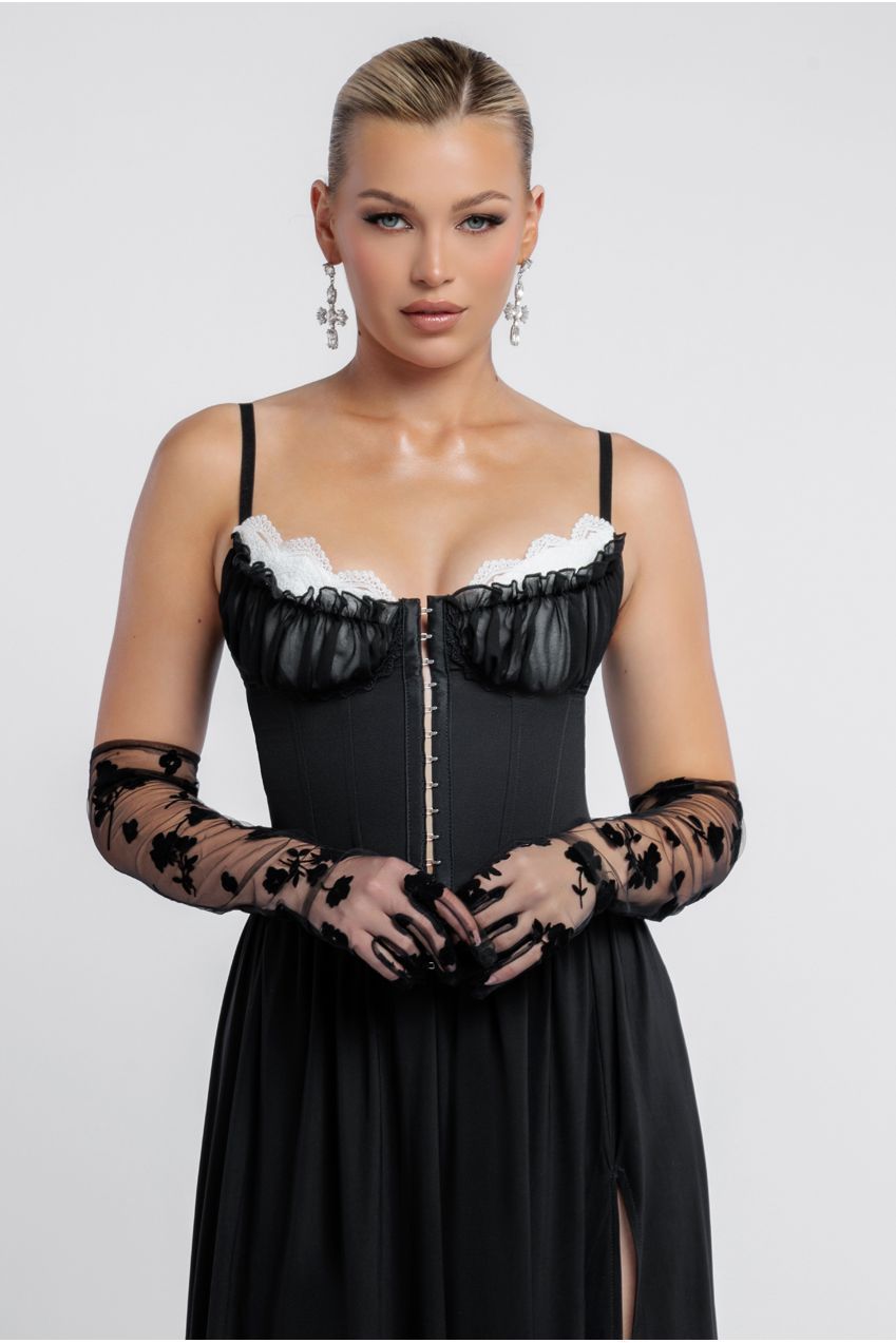 Goddiva Embroidered Stretch Mesh Gloves